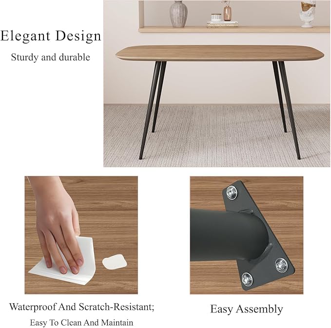 HIPIHOM 55 Inch Modern Wood Dining Table Set for 6 with Black Leather Chairs - Kitchen & Dining Room Furniture, Gray Table & 6 Seater Chairs Set (55.1")