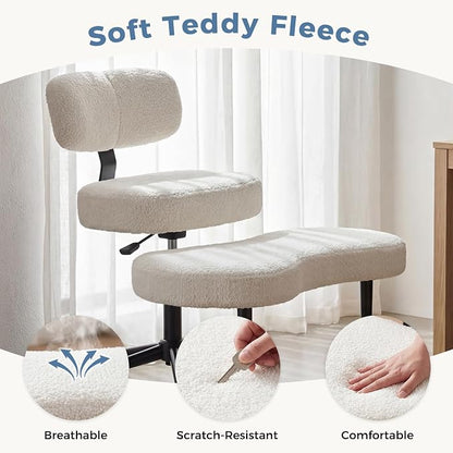 DUMOS Ergonomic ADHD Cross Legged Office Desk Chair with Adjustable Backrest, Height Adjustable Meditation Chair with 360° Swivel Footstool, Teddy Fleece Yoga Stool for Home Office, White