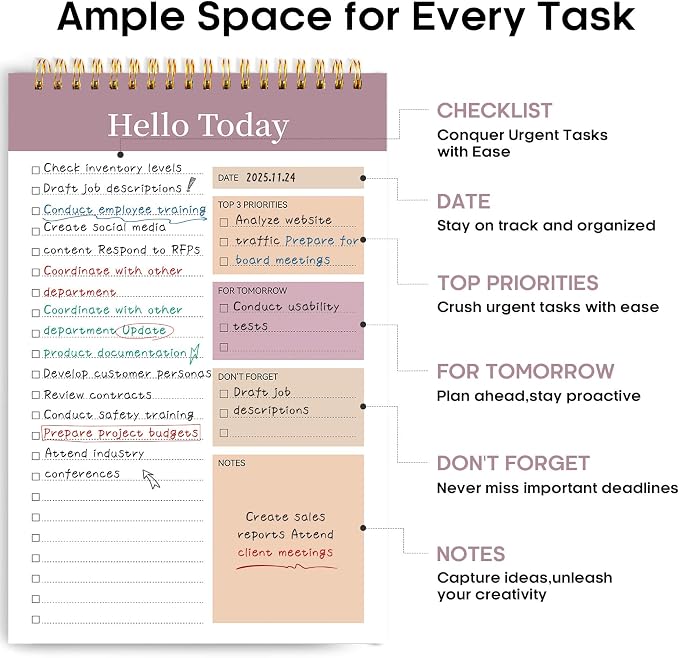 Taja To Do List Notepad - To Do List Notebook for Work with 52 Sheets, 9.8" x 6.5", Undated Daily Planner Perfect for Daily Tasks and Goal Setting, Notepad Suitable for Office, Home & School - Purple