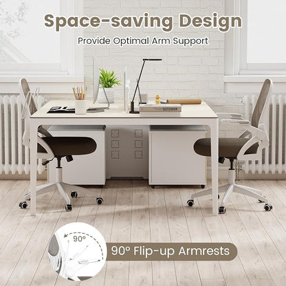 COSTWAY Office Chair, Comfy Swivel Rolling Desk Chair with Adjustable Height & Flip-Up Armrests, Ergonomic Mesh Computer Chairs with Lumbar Support for Working & Gaming (Grey)