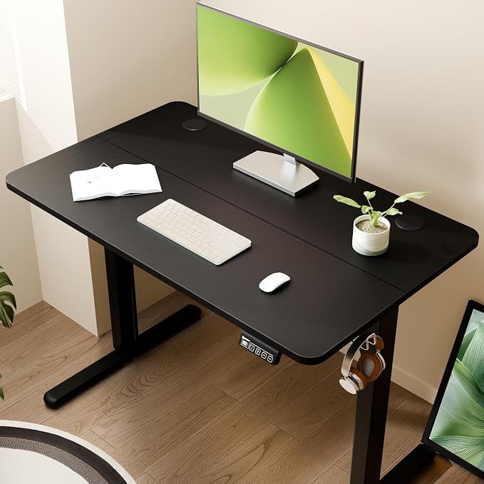 ERGOMAKER Electric Standing Desk, 39.3" x 23.6" Height Adjustable Sit Stand Desk with Splice Board for Home Office, Computer Desk Memory Preset (Black Frame, Black Desktop)