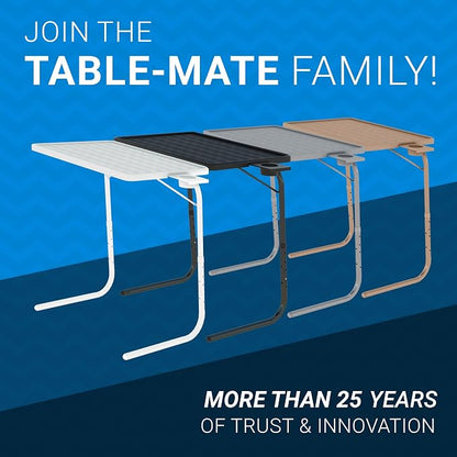Table-Mate TV Tray Table | Portable Desk Folding Dinner Tray, Couch Table Trays for Eating Snack Food, Portable Laptop Desk, Bed Trays for Eating | Adjustable TV Trays with 3 Angles and Cup Holder
