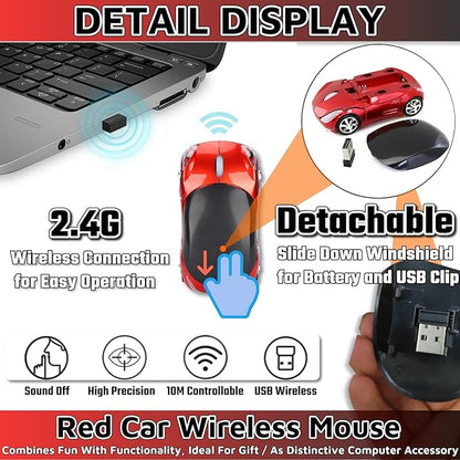 HuGuWdy Cute Mouse Wireless Red，2.4G with USB Reciver 1600DPI Car Mouse for Computer Wireless USB for Laptop Computer Tablet for Windows for Mac OS for Her for Christmas（Red）
