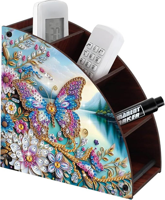 Elegant Butterfly & Floral Diamond Painting Storage Box – Curved Multi-Compartment Wooden Organizer with DIY Diamond Art Decoration for Adults