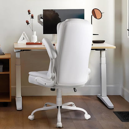 VITESSE Ergonomic Office Chair with Flip-up Armrests, Big and Tall Leather Executive Office Chair, High Back Lumbar Support Home Computer Desk Chair, Heavy and Duty Computer Chair (White)