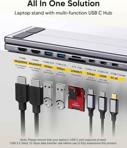 Mukiya USB C Laptop Docking Station Stand, Dual Monitor 4K@60Hz, 9 in 1 USB C Hub with 2 HDMI, 2 USB 3.0, PD 100W, Universal Dock Station for MacBook Pro/Air/Dell/HP/Surface/Lenovo