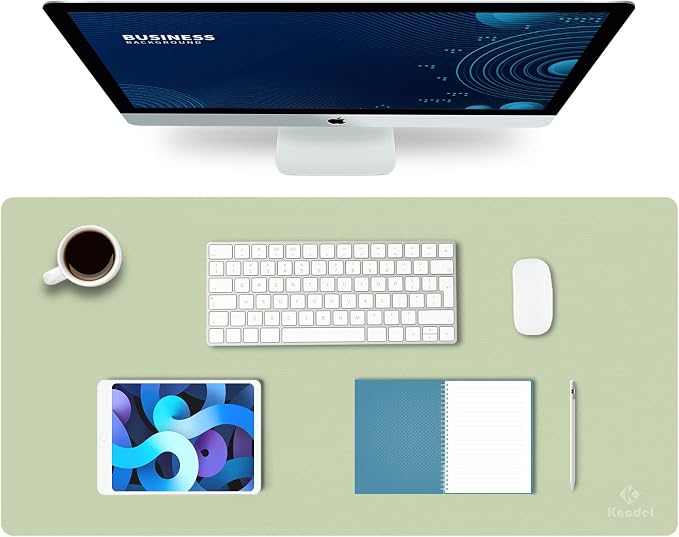 K KNODEL Large Office Leather Desk Mat, Mouse and Keyboard Pad, Computer and Laptop Mat, Desktop Protector and Cover, Writing Pad and Blotter (31.5"x15.7", Light Green)