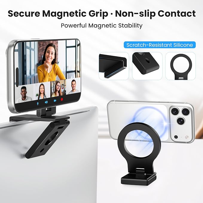 Itramax Continuity Camera Mount for iMac&Desktop Monitor,Magnetic Phone Webcam Stand,Foldable Phone Webcam Holder for MagSafe iPhone 17 Air Pro Max/17e/16/15/14/13/12/11/XR/XS,Mac,MacBook,Apple TV 4K
