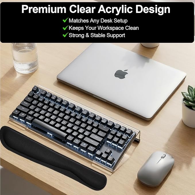 Keyboard Stand for Desk, 17 Inch Clear Ergonomic Keyboard Riser with Wrist Rest, Anti-Slip Silicone Strips, Sturdy Computer Keyboard Lift for Office Home Gaming Typing