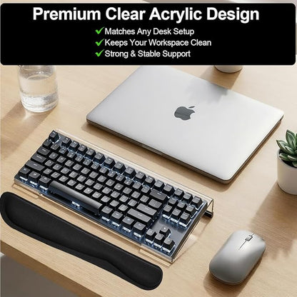 Keyboard Stand for Desk, 17 Inch Clear Ergonomic Keyboard Riser with Wrist Rest, Anti-Slip Silicone Strips, Sturdy Computer Keyboard Lift for Office Home Gaming Typing