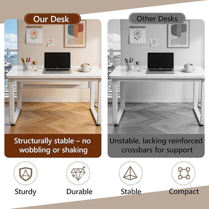 Small Office Computer Desk, Simple Style Writing Desk Waterproof and Scratch-Resistant,Sturdy Study Writing Desk with Wooden Tabletop and Metal Frame for Bedroom, Study Room, Living Room