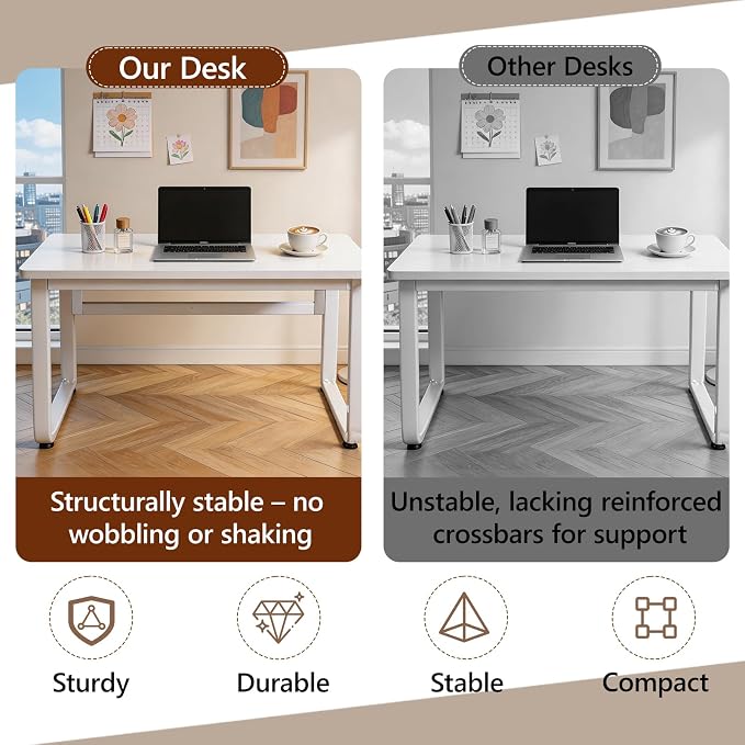 Small Office Computer Desk, Simple Style Writing Desk Waterproof and Scratch-Resistant,Sturdy Study Writing Desk with Wooden Tabletop and Metal Frame for Bedroom, Living Room, Bedroom