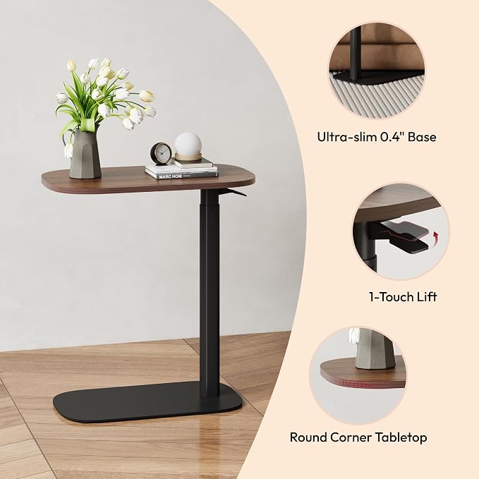 SANODESK Small Standing Desk Pneumatic Height Adjustable Sit Stand Laptop Desk Overbed Table Computer Cart for Home Office Workstations (23.6" W x 13.8" D, Black Walnut)