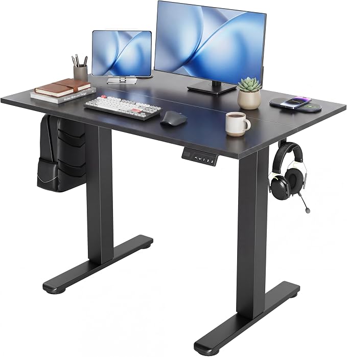 Claiks Electric Standing Desk 40 x 24 Inches, Adjustable Height Motorized Sit Stand Desk with 3 Memory Presets & Cable Management, Space-Optimized Computer Workstation for Home Office & Bedroom, Black