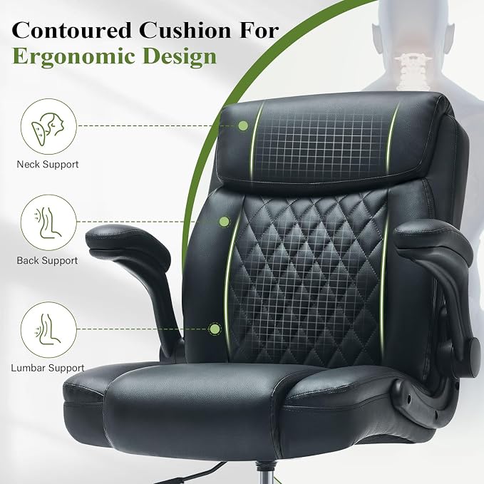 Drafting Chair Tall Office Chair for Standing Desk, Ergonomic Tall Desk Chair with Adjustable Foot Ring, Flip-Up Armrests, Lumbar Support, Comfortable Leather Seat – Ideal for Home and Office Use