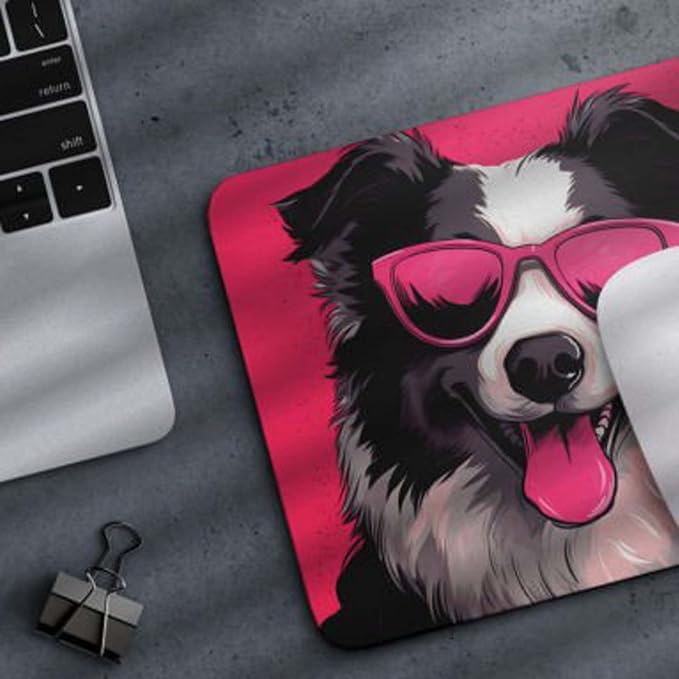 Pink Mousepad Glamour Dog Australian Shepherd Mouse Pad for Home Office Gaming Working Desk Computer Desktop Accessories Non-Slip Rubber Mousepad for Dog Lovers