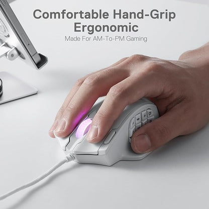 Redragon M908 Impact RGB LED MMO Gaming Mouse with 12 Side Buttons, Optical Wired Ergonomic Mouse with Max 12,400DPI, High Precision, 18 Programmable Macro Shortcuts, Comfort Grip, White