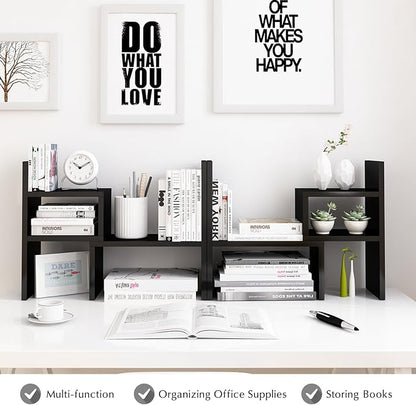 Jerry & Maggie Desktop Organizer Office Storage Rack Adjustable Wood Display Shelf, Birthday Gifts Toy Home Decor Free Style Rotation Display True Natural Stand Shelf (Black)
