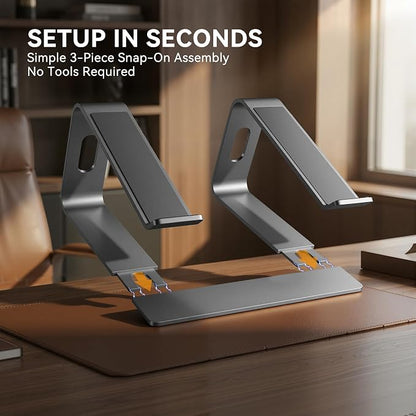 SOUNDANCE Laptop Stand, Aluminum Computer Riser, Ergonomic Laptops Elevator for Desk, Metal Holder Compatible with 10 to 15.6 Inches Notebook Computer, Grey