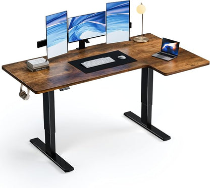 Realbear 63 Inch Electric L Shaped Standing Desk, Height Adjustable Standing Corner Desk with 3 Memory Presets, Ergonomic Workstation Office Desk for Home/Office (Rustic Brown, 63 Inch)