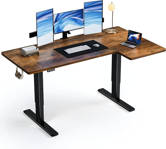 Realbear 63 Inch Electric L Shaped Standing Desk, Height Adjustable Standing Corner Desk with 3 Memory Presets, Ergonomic Workstation Office Desk for Home/Office (Rustic Brown, 63 Inch)