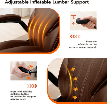 Ylzyxal Office Desk Chair, Ergonomic Computer Chair with Padded Flip-Up Arms and Adjustable Lumbar Support, PU Leather Executive Chair with Tilt Lock and 360° Swivel Rolling Wheels for Work, Study
