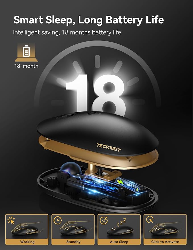 TECKNET Wireless Mouse, 2.4G Computer Mouse for Laptop, 4800 DPI Silent Mouse with USB Receiver, Slim Portable Travel Mouse Compatible with MacOS Windows Android PC Chromebook, 18 Months Battery Life