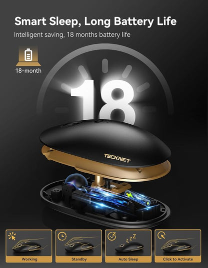 TECKNET Wireless Mouse, 2.4G Computer Mouse for Laptop, 4800 DPI Silent Mouse with USB Receiver, Slim Portable Travel Mouse Compatible with MacOS Windows Android PC Chromebook, 18 Months Battery Life