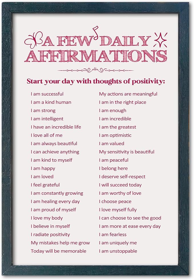 YWJKWLGS Daily Affirmations Wall Art, 11x16 Framed, Pink Positive Decor Girls Room