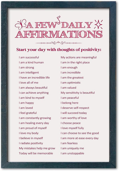 YWJKWLGS Daily Affirmations Wall Art, 11x16 Framed, Pink Positive Decor Girls Room