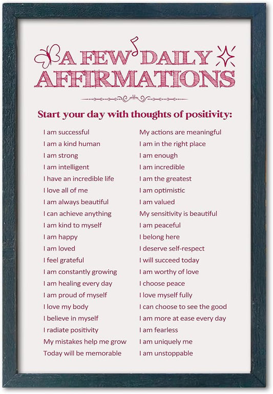YWJKWLGS Daily Affirmations Wall Art, 11x16 Framed, Pink Positive Decor Girls Room