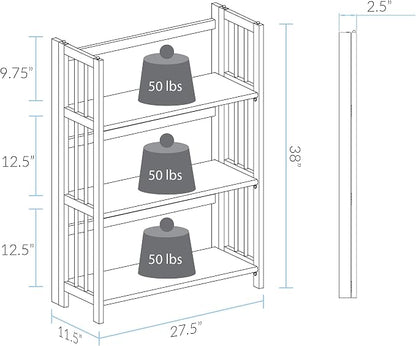 Casual Home 3-Shelf Folding Stackable Bookcase (27.5" Wide)-Mahagony
