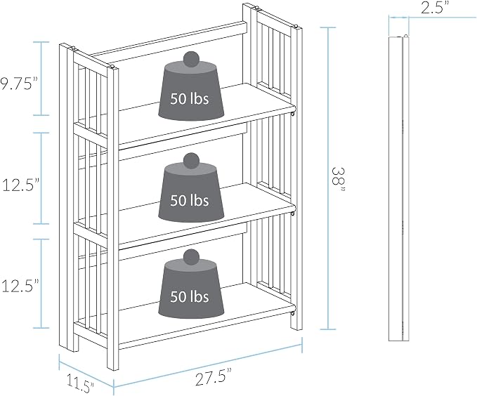 Casual Home 3-Shelf Folding Stackable Bookcase (27.5" Wide)-White