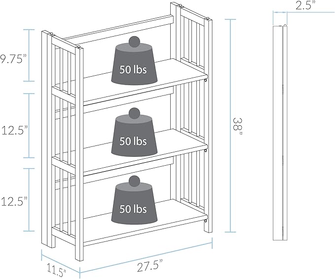 Casual Home 3-Shelf Folding Stackable Bookcase (27.5" Wide)-Honey Oak