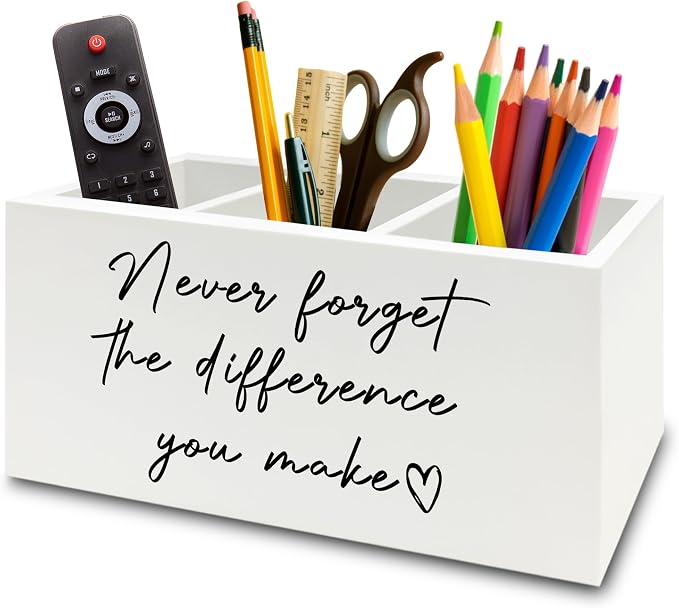 Difference Maker Gift Pen Pencil Holder Organizer for Desk, Thank You Gifts for Teachers Coworkers, Never Forget the Difference You Make Wooden Box Sign for Office Desk Tabletop Decorations