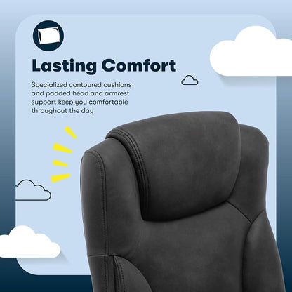Serta Comfort Eco Office Chair, Ergonomic Mid-Back with Lumbar Support, Semi-Plush Seat Cushion and Layered Body Pillows, Padded Armrests, Metal Swivel Base, Soft Velvet Fabric, Black