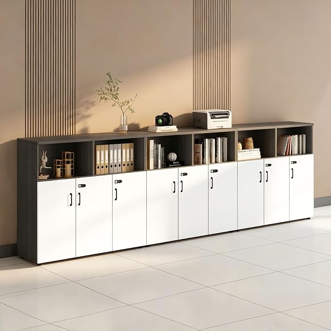 File Cabinet with Password Lock, Wood Lateral Filing Cabinet for Letter/A4 Files, 3 Drawer with Door, Printer Stand with Open Shelves for Home Office