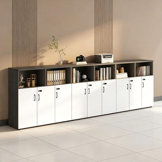 File Cabinet with Password Lock, Wood Lateral Filing Cabinet for Letter/A4 Files, 3 Drawer with Door, Printer Stand with Open Shelves for Home Office
