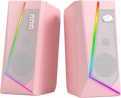Redragon GS520 RGB Desktop Speakers, 2.0 Channel PC Computer Stereo Speaker with 6 Colorful LED Modes, Enhanced Sound and Easy-Access Volume Control, USB Powered w/ 3.5mm Cable, Pink