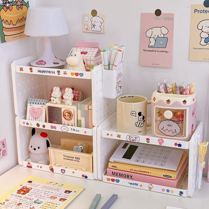 Lae Nuvole Desktop Organizer Shelf Stationery Organizer with Pen Holder Office Desk Pegboard Shelf Plastic Combinable Organization and Storage for Desk, Office, Countertop, Dorm (White, 3 Tier)