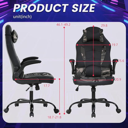 PC Gaming Chair Ergonomic Office Chair Desk Chair PU Leather Racing Chair Executive Swivel Rolling Computer Chair with Lumbar Support Flip Up Arms Headrest for Adults,Camo