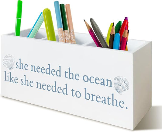 Coastal Ocean Beach Pencil Holder, Desk Organizer Accessories, Cute Girly Decor for Dorm Office Living Room Coastal Bathroom