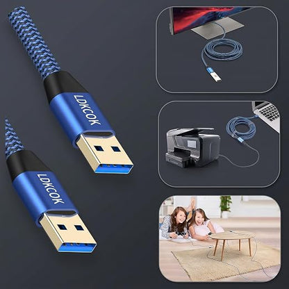 USB to USB Cable 20FT, Durable Braided USB 3.0 Male to Male Type A to Type A Data Transfer Cable, Compatible with Hard Drive, Laptop, DVD Player, TV, USB Hub, Monitor, Camera, Set-Top Box