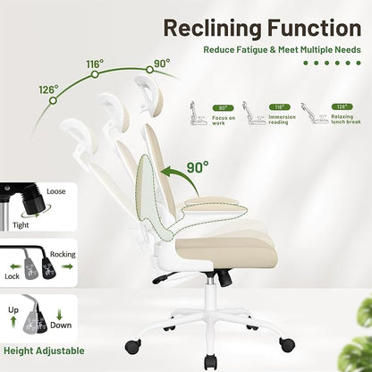 Furmax Ergonomic Office Chair Executive High Back Computer Desk Chair with 3D Adjustable Headrest, Adjustable Lumbar Support Armrests for Home Office (Light Beige)