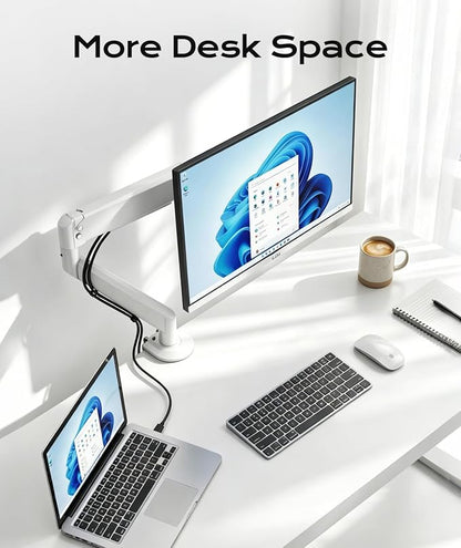 Pholiten Single Monitor Mount, Fully Adjustable Gas Spring Single Monitor Arm for up to 32 inch Screens, Computer Monitor Stand for Desk Holds up to 24lb, VESA 75/100mm, White