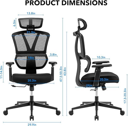 Ergonomic Mesh Office Chair, 400 lb Capacity for Work & Gaming | Mesh back and memory foam seat provide comfort, while adjustable headrest and lumbar support ease strain.