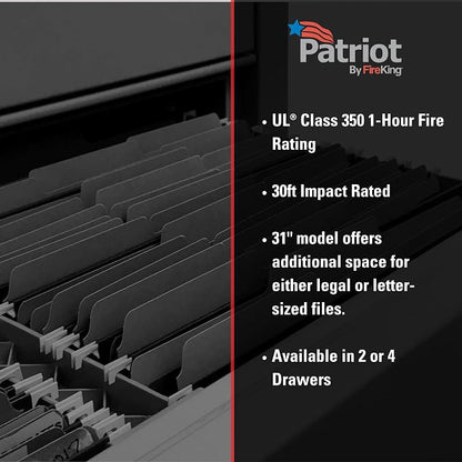 FireKing Patriot Vertical 2 Drawer Legal and Letter Fire Safe File Cabinet with Key Lock, 1 Hour Fire Rated, UL Rated & Water Resistant Home Safe, Made in the USA, Parchment