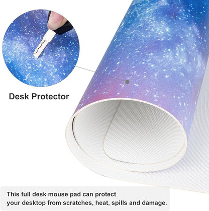 QiyI Large Desk Pad, Milky Way Mouse Pad Desktop Decor, Waterproof PU Leather Desk Cover Protector, Desk Accessories for Office Home Work Writing Gaming 31.5" x 11.8" - Blue Galaxy
