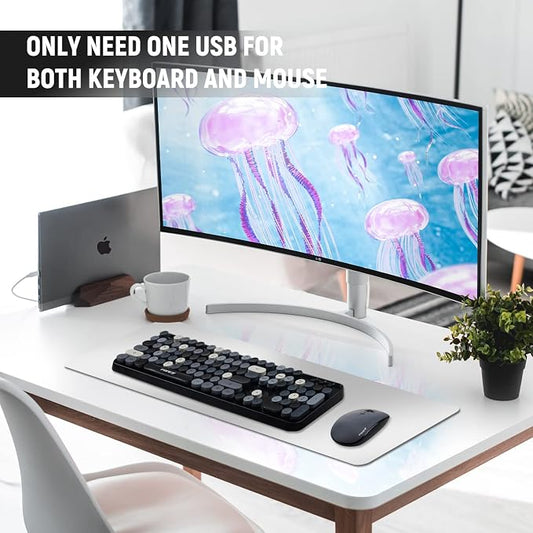 FOPETT Keyboard and Mouse Sets Wireless Keyboard and Mouse Sets,Reliable 2.4 GHz Connectivity for PC,Laptop,Smart TV and More (Grey Colorful)