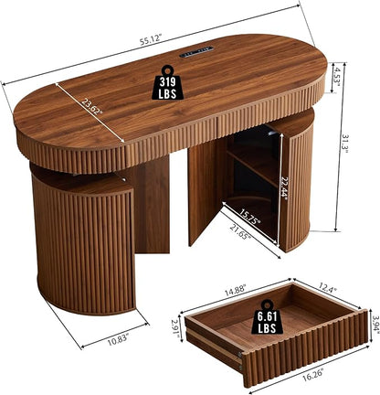 ORRD Electric Standing Desk with Storage and USB & Type-C Charging Ports, Adjustable Height Stand Up Desk, Mid Century Modern Fluted Workstation Desk for Home Office (Walnut)